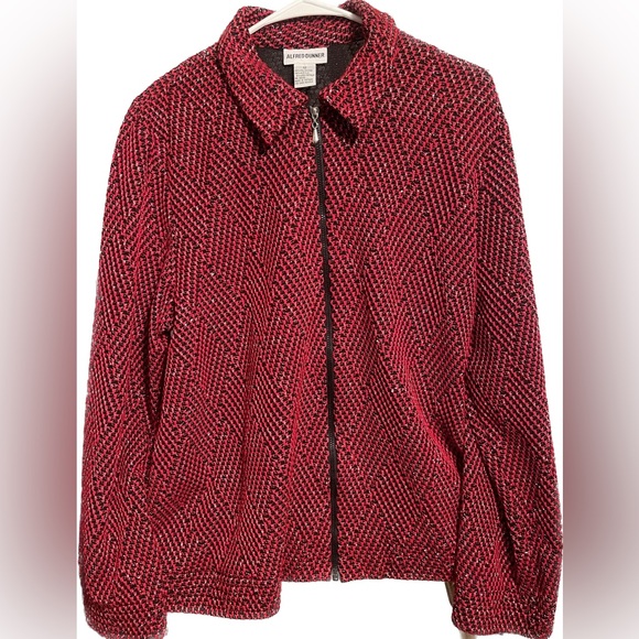 Alfred Dunner Jackets & Blazers - Vintage Alfred Dunner Red & Black “Sparkle Knit”  Zip-Up Jacket